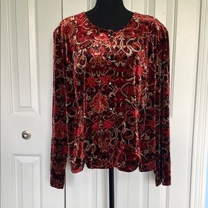 Coldwater Creek 22W Red and Gold Velour Blazer With Buttons